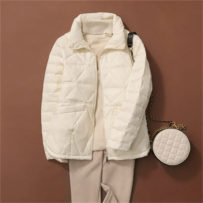 Women Stand Collar Oversize Down Coat 2023 Autumn Winter Warm Light White Duck Down Jacket Female Quilted Short Puffer Parkas