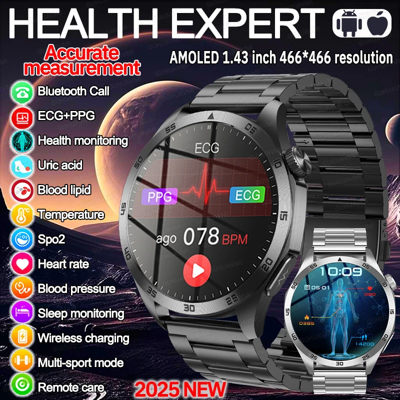 

Nursing level New Health Monitor Smart Watch Men ECG+PPG Uric Acid Blood Pressure Blood Oxygen Heart Rate Sports HD Call Watches
