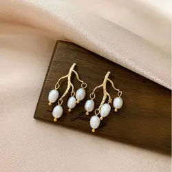 Individual Tree Branch Design Natural Freshwater Pearl 14K Gold Filled Ladies Tassels Stud Earrings Jewelry For Women Gifts