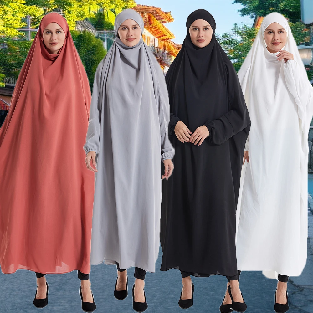 

2025 New Prayer Garment Muslim Women Eid Hooded Abaya Khimar One Piece Burqa Dress Turkey Ramadan Kaftan Dubai Djellaba Jalabiya
