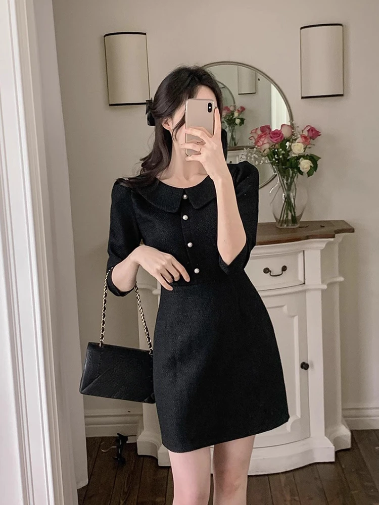 KUSAHIKI Korean Chic Spring Elegant Dress Women\'s Waist Slim A-line Wrapped Hip Mini Dresses 2024 Spring New Vestidos Femme