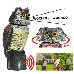 Fake Horned Owl Statues Bird Scarecrow Decoy Deterrents Nature Enemy Pest Repellent Garden Yard Realistic Scarer Control Sound