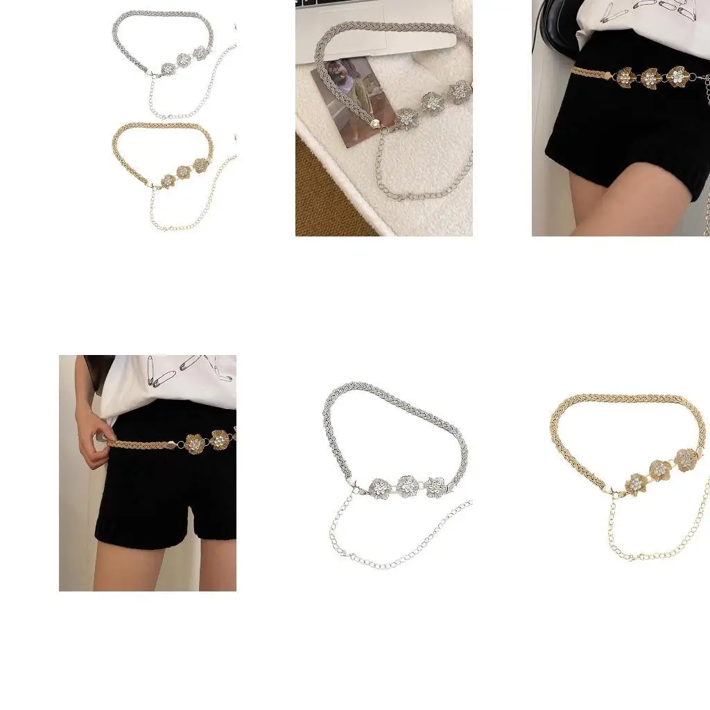 

652F Elegant Waist Chain Floret Decorative Waist Chain Female Fashion Waist Belt