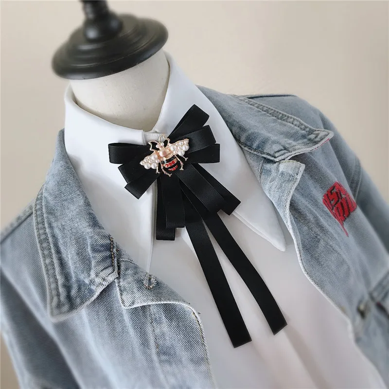 Fatto a mano nuovo nastro Vintage donna grande papillon ape Bowknot British papillon cravatta spilla di cristallo Pin accessori di gioielli di moda