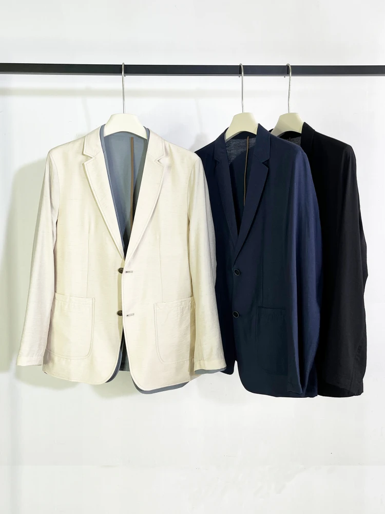 

Italian Luxury Summer 2025 Men's Outdoor Casual Linen Silk Blend Suit Stand Fit Faion Urban Sle Youth round Hemline