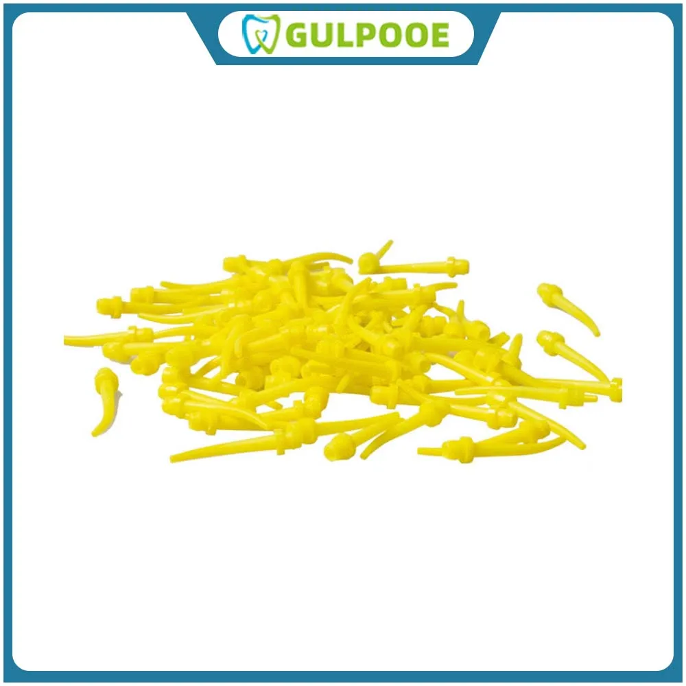 

GULPOOE Silicone Dental Impression 100/Bag Mixing Head Yellow Disposable Tube Dental Rubber Dispensing Mixing Head Nozzle