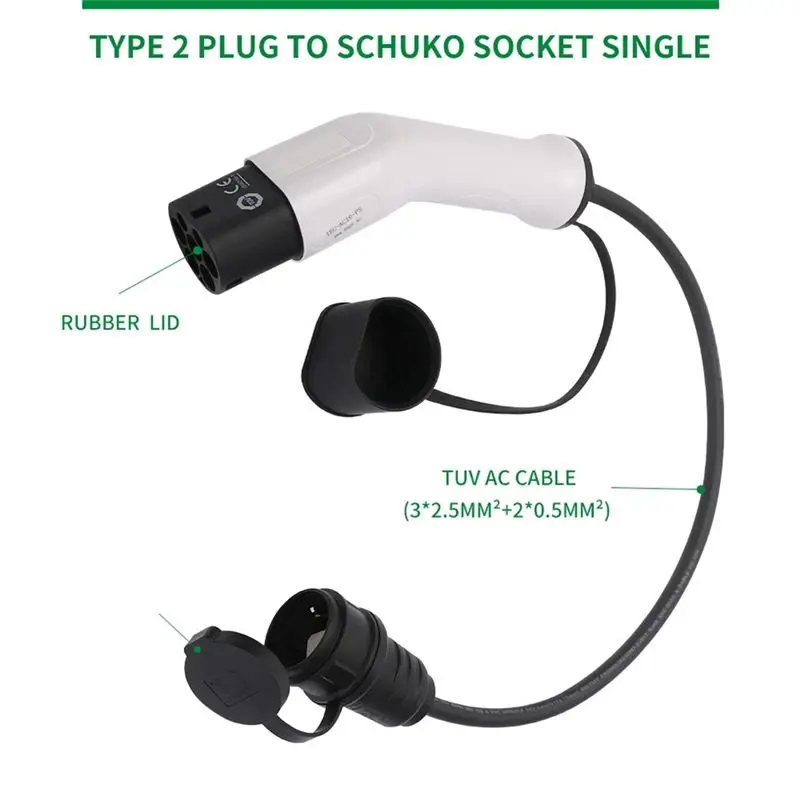 Type2 To Schuko 16A Electrical Car Type 2 Charging Side Plug To Schuko Socket EV Charging Adapter Car Charging Stations