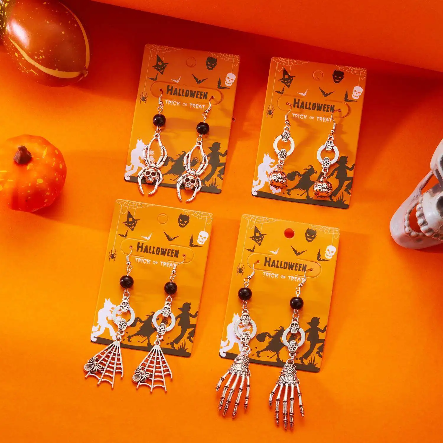 

Новые серьги-подвески в стиле ретро с изображением скелета и паутины для мужчин, осенний подарок, трансграничная продажа