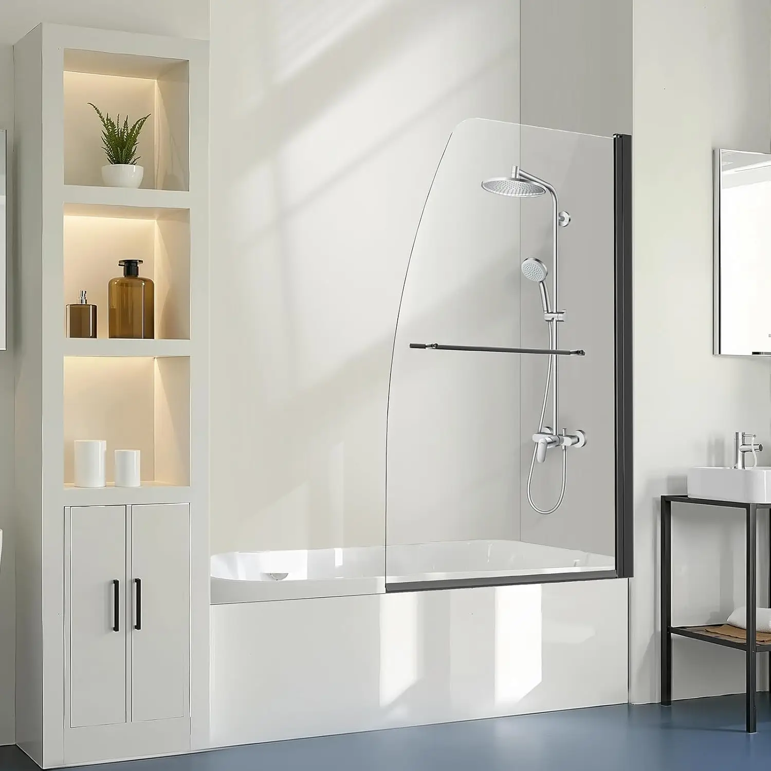 

Frameless Bathtub Shower Door, 34" W x 55" H, Half Shower Door for Bathtub, 180° Rotatable Tempered Glass, with 1/4 in Tem