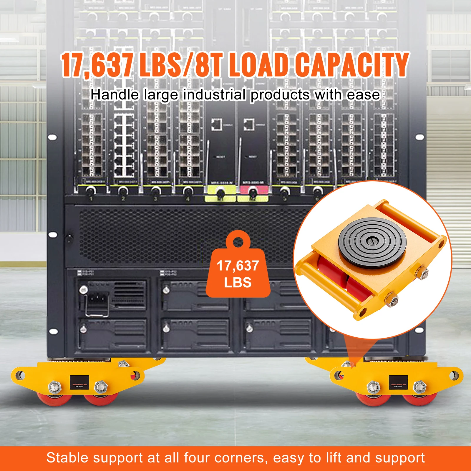 Vevor機械スケートドリー、4つのpuホイールを備えた産業用ムーバー、360 ° 回転、倉庫ワークショップ工場用の滑り止めキャップ、8 12t