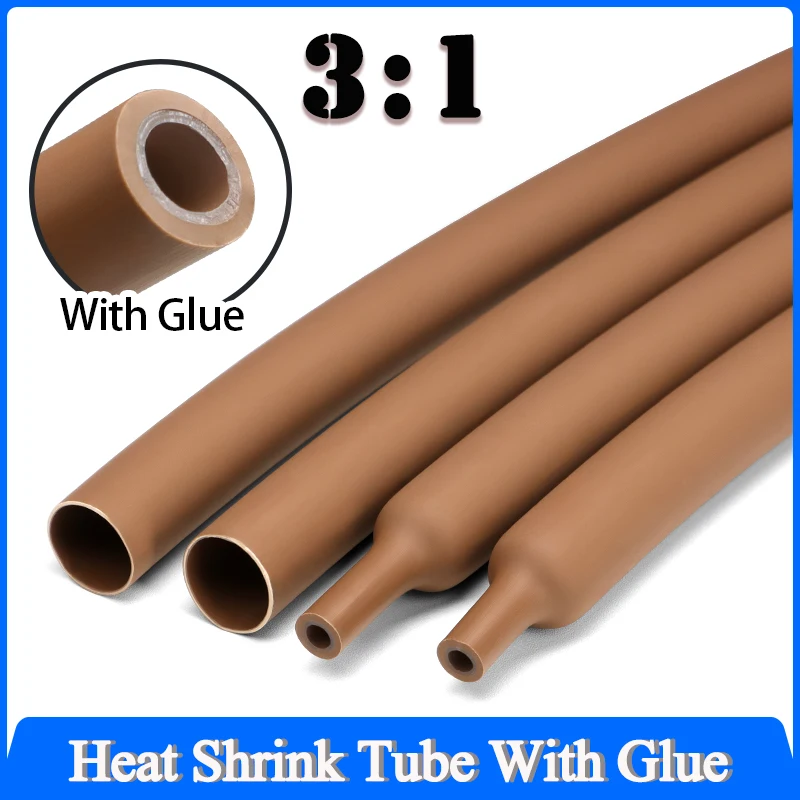 

1~20m Brown 1.6 ~ 39mm 3:1 Heat Shrink Tubing With Glue Double Wall Adhensive Lined Wire Polyolefin Cable Sleeve Waterproof