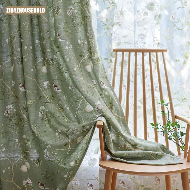 

Nordic Living Room Bedroom Curtains Cotton Linen Digital Printing Curtain Custom Simple Leaf American Pastoral Country Wholesale