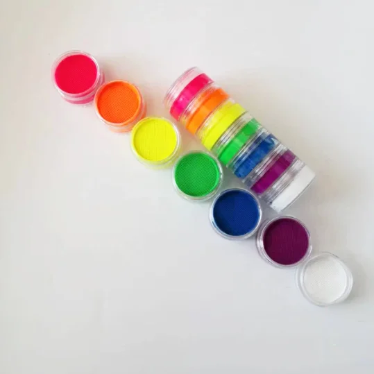 10 g Gesichtsbemalung, Eyeliner auf Wasserbasis, 7 Farben, Turm, professionelle UV-Farben, Make-up, Eyeliner, Neon-Körperkunst, Kuchen, geteilt – Detail 4