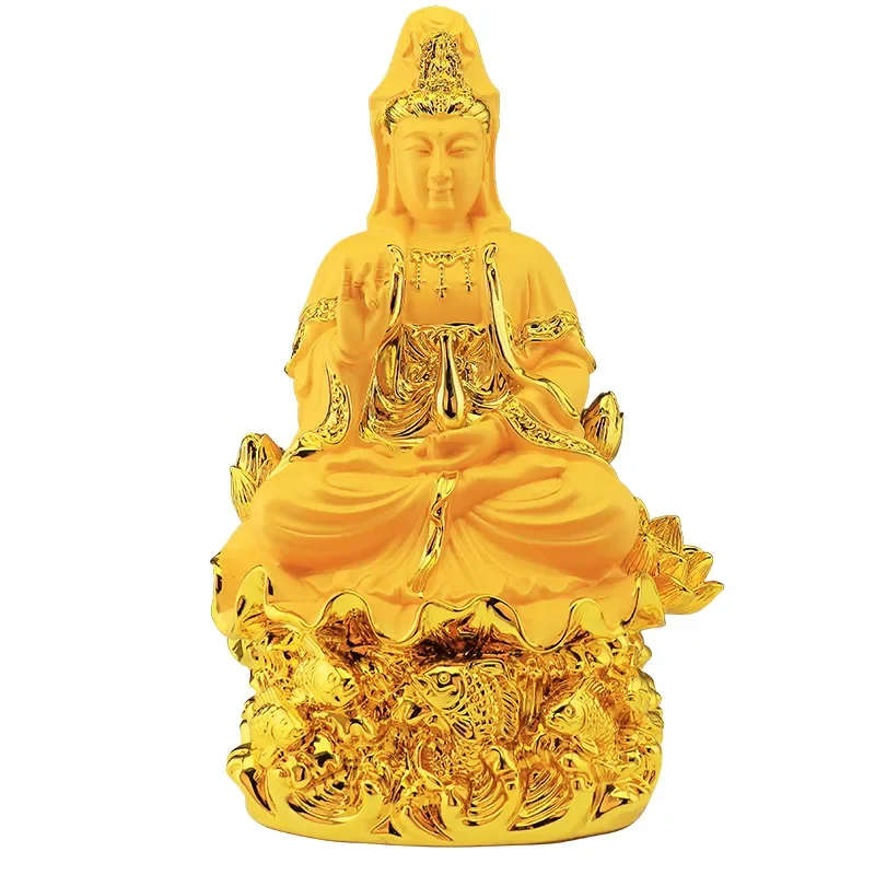 Golden Sand Guanyin Buddha Statue Home Living Room Decor Feng Shui Ornament Peaceful Bodhisattva Figure Gift for Family