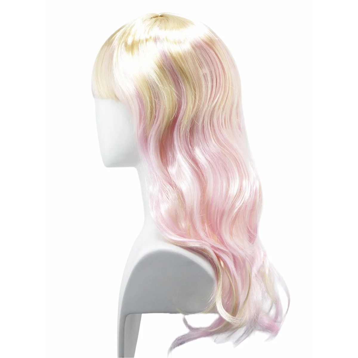 Blonde Pink Ombre Long Wavy Synthetic Wig with Bangs, Layered Curly Hair for Cosplay, Lolita Style and Themed Party - view 4