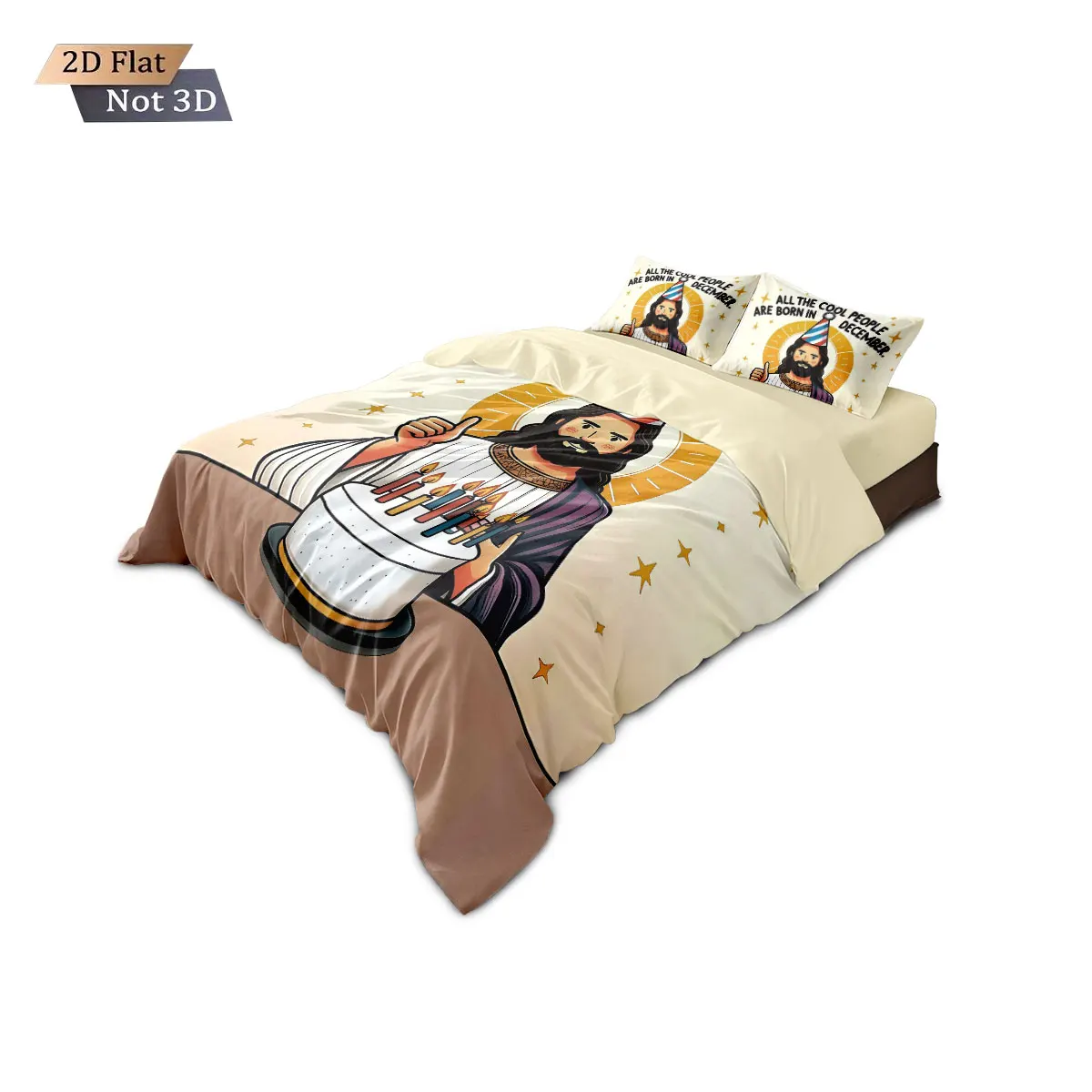 3pcs cartoon Jesus print coreless bedding set, multi size bedroom dormitory duvet cover, soft decoration, machine washable