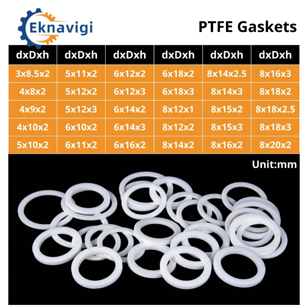 10/20/30/50PCS Micro PTFE Gasket Inner Diameter 3 4 5 6 8 MM Thickness 2 2.5 3MM High Temperature Resistant Flange Gasket