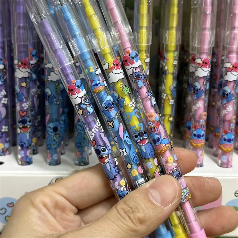 New Disney Stitch Pencil Cute Anime Cartoon Graffiti Pen with Magnifying Glass Student School Supplies for Kids Stationery Gifts