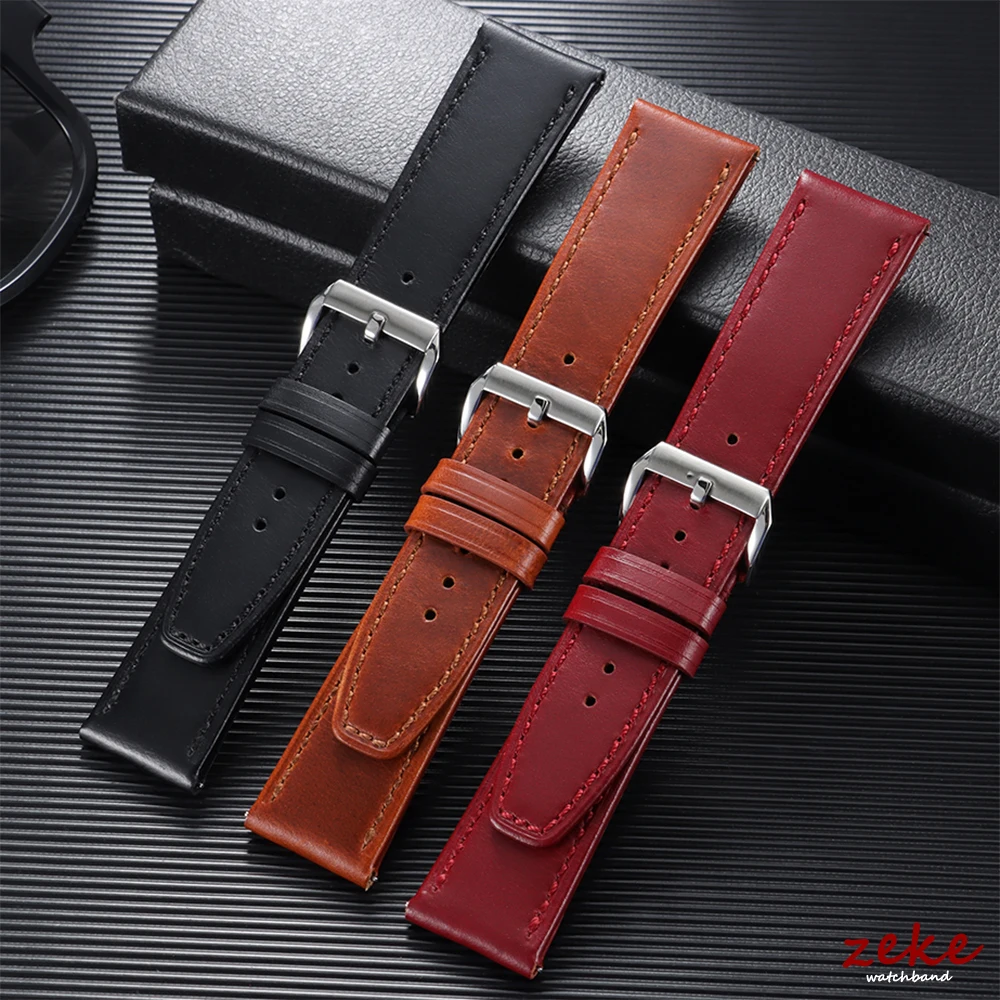 22mm Handgefertigtes Vintage Ölwachs-Rindsleder Uhrenarmband Schnellverschluss Universelles Echtleder-Armband Herren Sport Braun Schwarz Armbänder