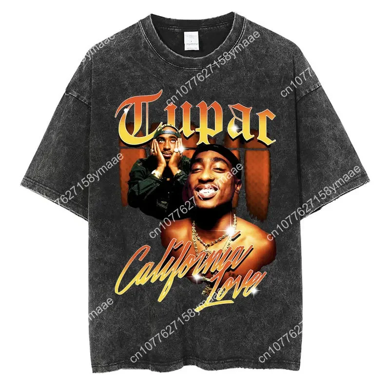 Rapper Tupac 2pac Hip Hop Washed Vintage T-shirts Gothic Punk Trendy Men Women Streetwear Oversized Summer Cotton T Shirts Male
