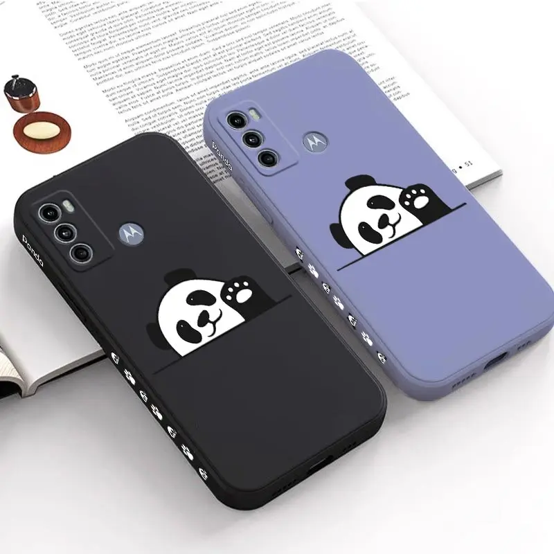 G60 Cute Panda Silicone Phone Case For Motorola Moto G60 G62 G60S G40F G54 G82 G13 G22 G52 G100 G84 G72 G34 G24 G30 G42 G9 Cover