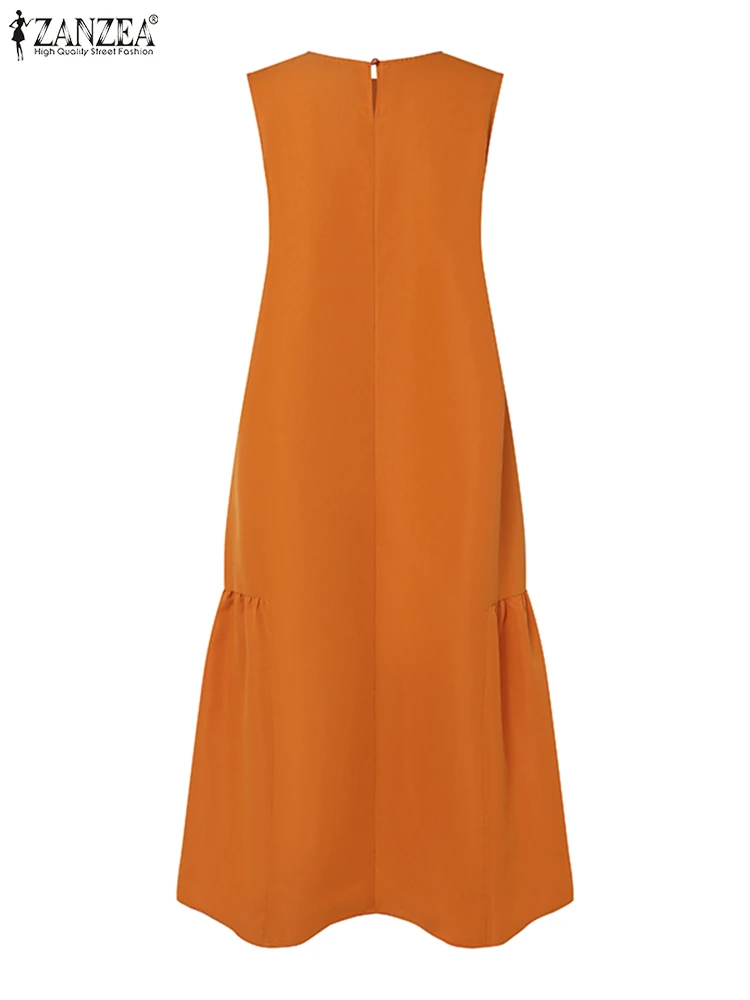 ZANZEA Women Sleeveless Ruffles Hem Midi Sundress Fashion Summer Embroidery Floral Dress Party Sarafans Casual Holiday Vestido