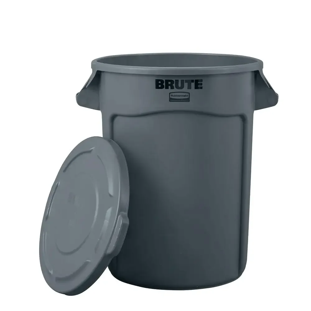 32 Gallon Heavy-Duty Trash Can Grey Snap-On Lid Durable Plastic Reinforced Rims Easy Liner Removal Integrated Cinches Rounded