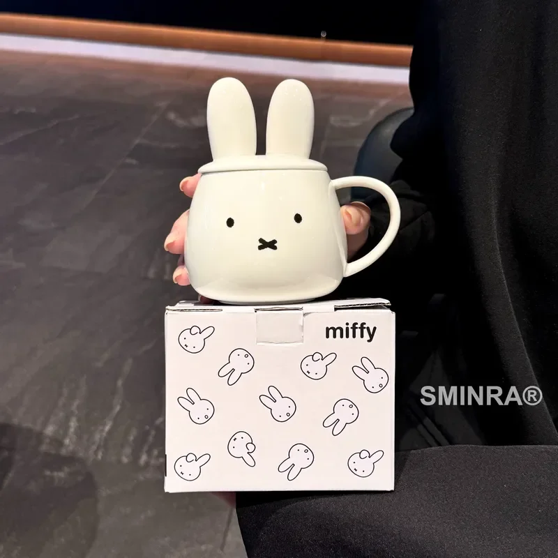 Kawaii Miffy Ceramic Mug With Lid For Household Desktop Use High Value Portable Odor Free Water Cup Perfect Cartoon Lolvey 2026
