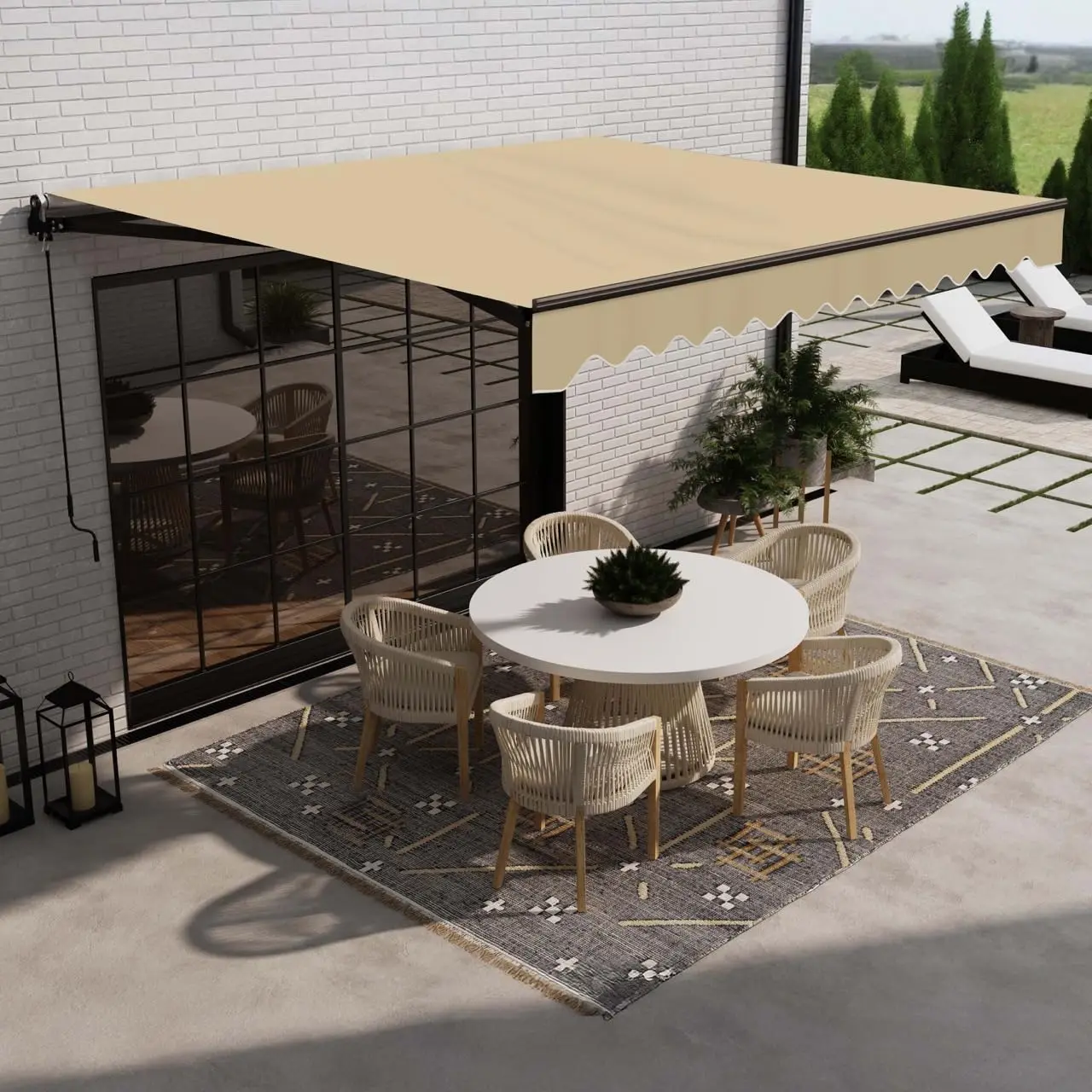 Electric Patio Awning Retractable Sunshade Remote Control Water Resistant Aluminum Frame 10x8ft Sand Beige, Customized