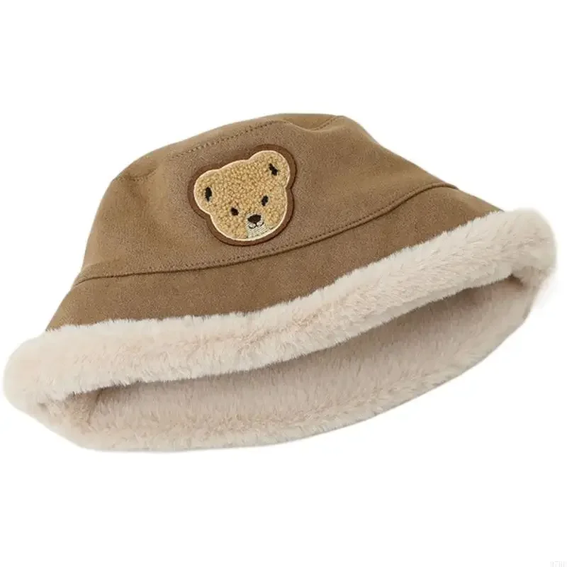 97BE Bear Baby Plush Bucket Hat Warm and Stylish Lambswool Fisherman Cap for Kid