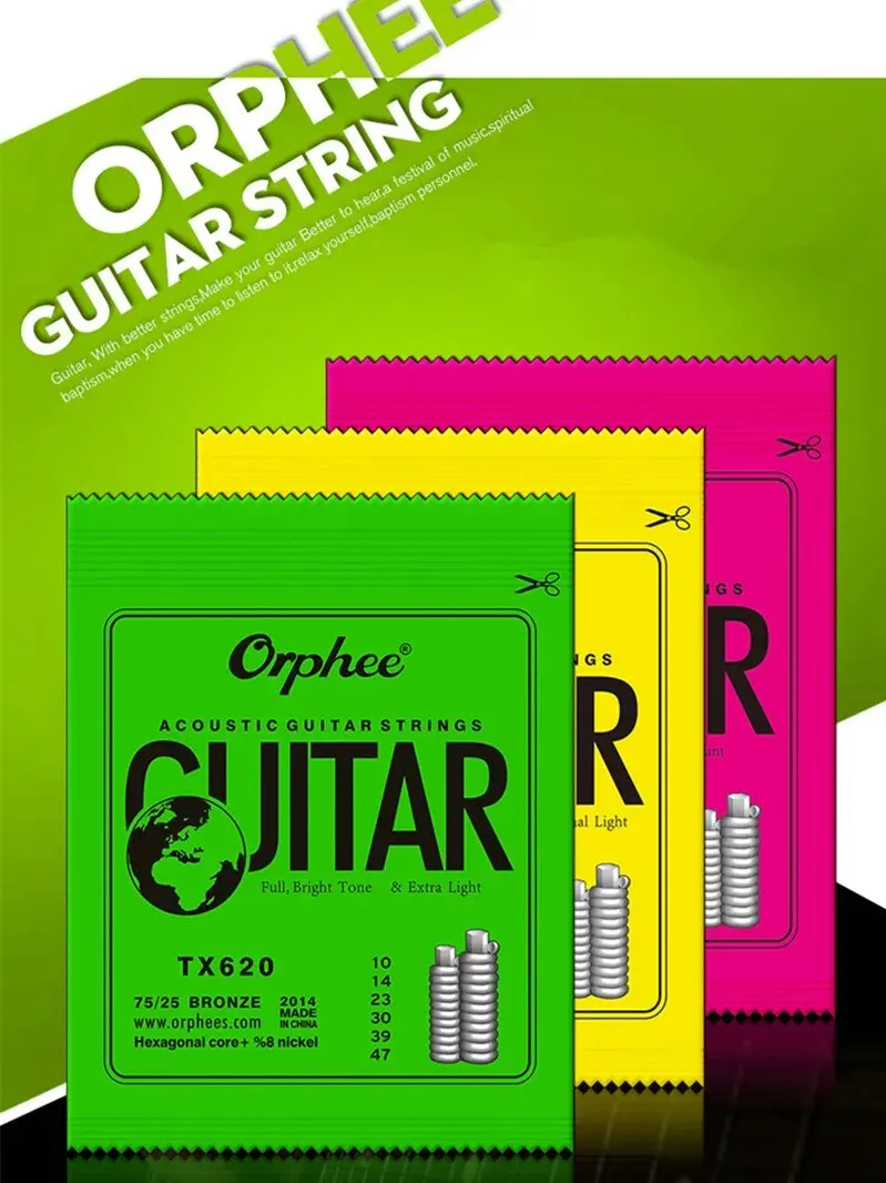Orphee TX620 630 Akustikgitarrensaiten, sechseckiger Kern + 8 % Nickel-Bronze, heller Ton, extra leichtes Musikinstrumentenzubehör – Detail 2