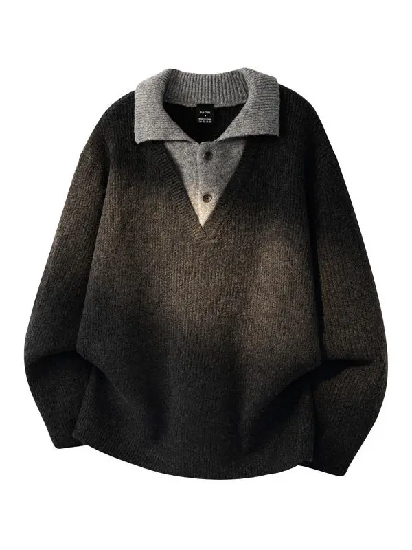 

Мужской зимний теплый вязаный свитер с эффектом двухслойности, с длинным рукавом, воротником, в повседневном стиле, удобный, мягкий, из полиэфирного волокна