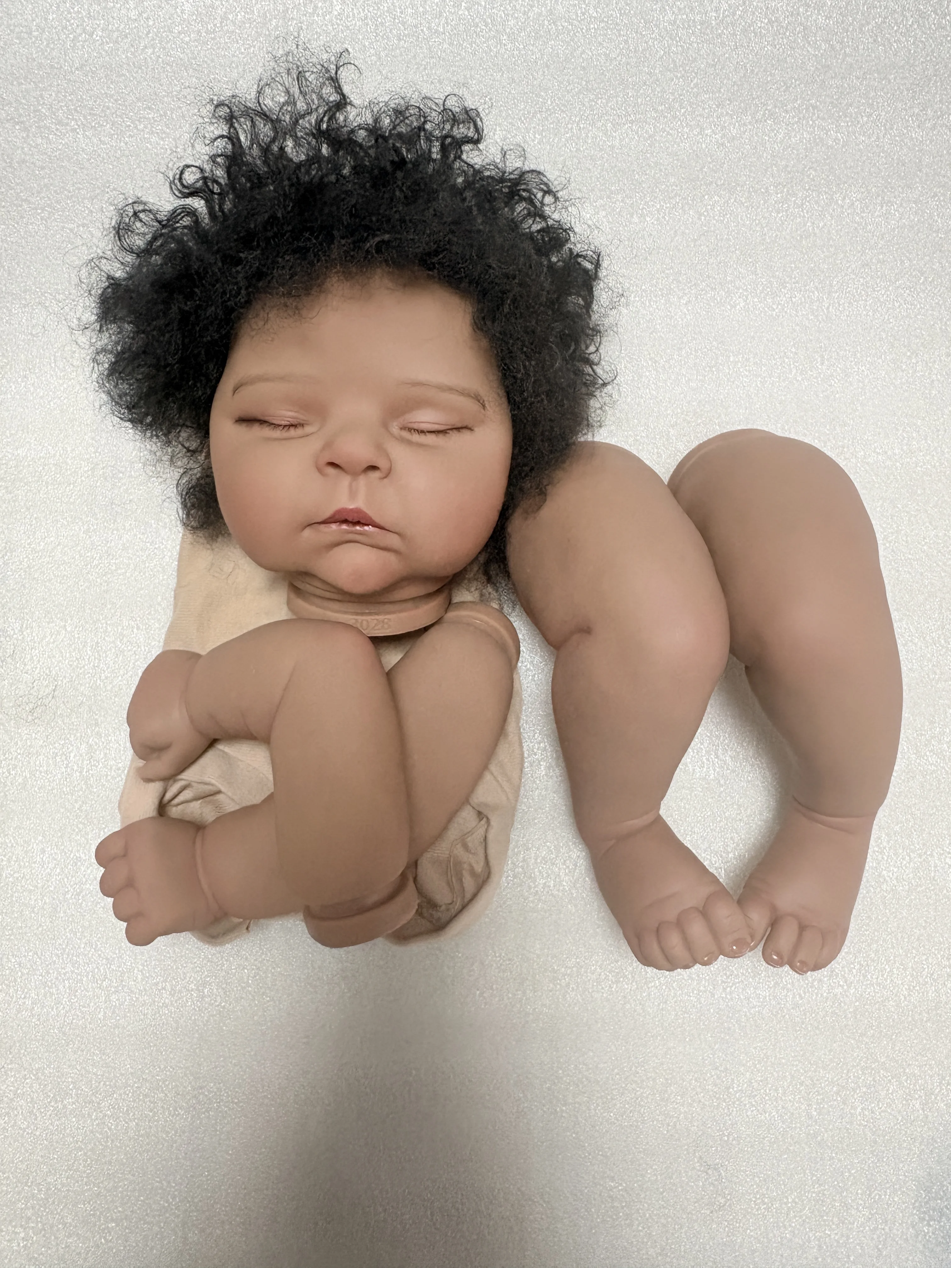 NPK 18'' Painted Dark Skin Unassembly Handmade Reborn Peaches Unfinished DIY Doll Kit Hand Rooted Curly Hair with Cloth Body