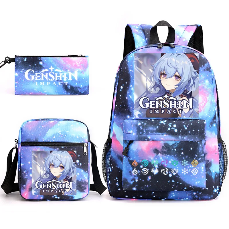 Cartoon Novelty Cool Genshin Impact Printed 3pcs/Set pupil School Bags Laptop Daypack Backpack Inclined shoulder bag Pencil Case