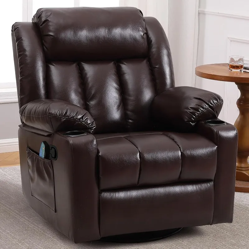 Rocker Swivel Recliner Chair , Overstuffed Large Manual Recliner Glider with Massage and Heat, Comfy Soft Leather Living