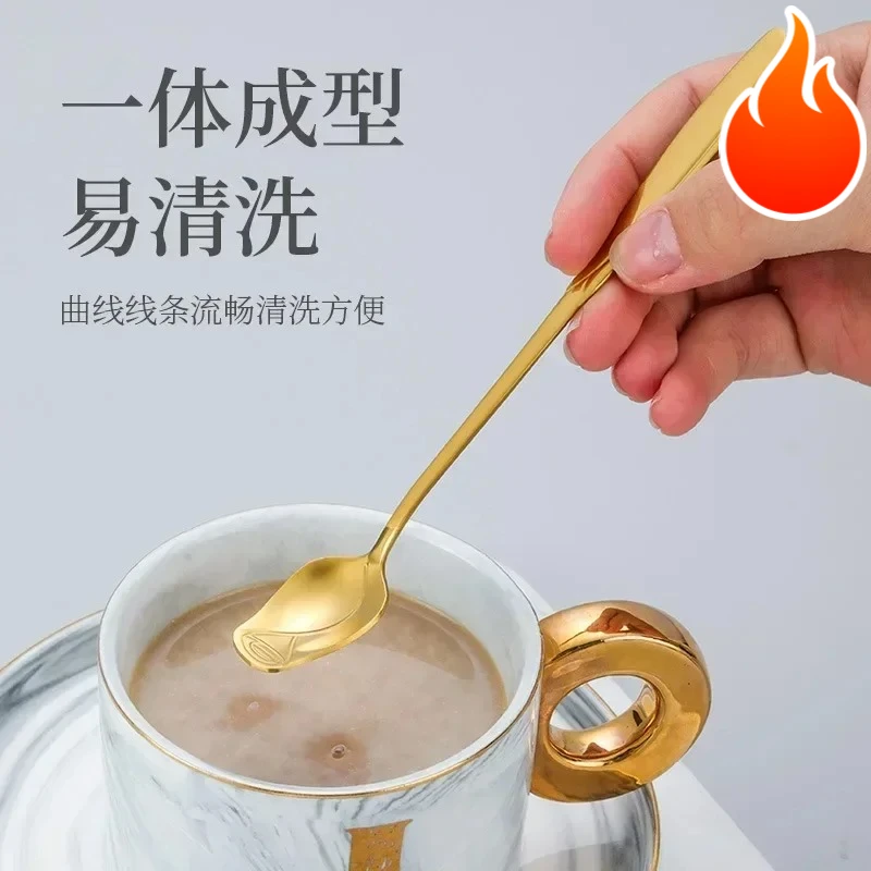 

Long Handle Teaspoon Stainless Steel Rose Mixing Spoon Unusual Teaspoons for Dessert Honey Salad Tea Coffee Spoons New Year Gift