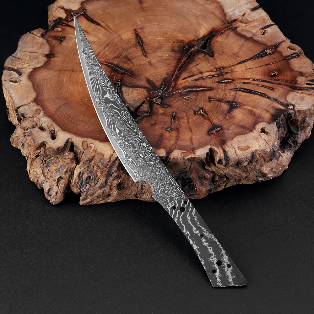 Handmade Damascus Steel Utility Knife Blank Curved Edge Blade Blank with Tang Heat Treated, Sharp, Ready Knife Making Supplies view 3