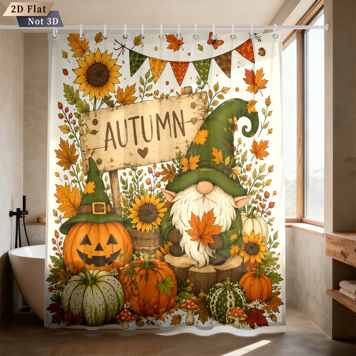 Thanksgiving Harvest Cute Gnome Elf With Pumpkins Sunflowers Maple Foliage Autumn Sign Bath curtain, Cozy Soft Warm Throw