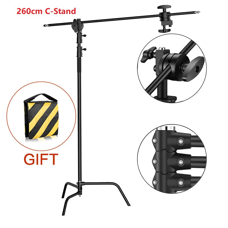 3.3M Black C-Stand Stainless Steel Century Foldable Light Stand Tripod Magic Leg Photography C-Stand For Spot Lighting Softbox