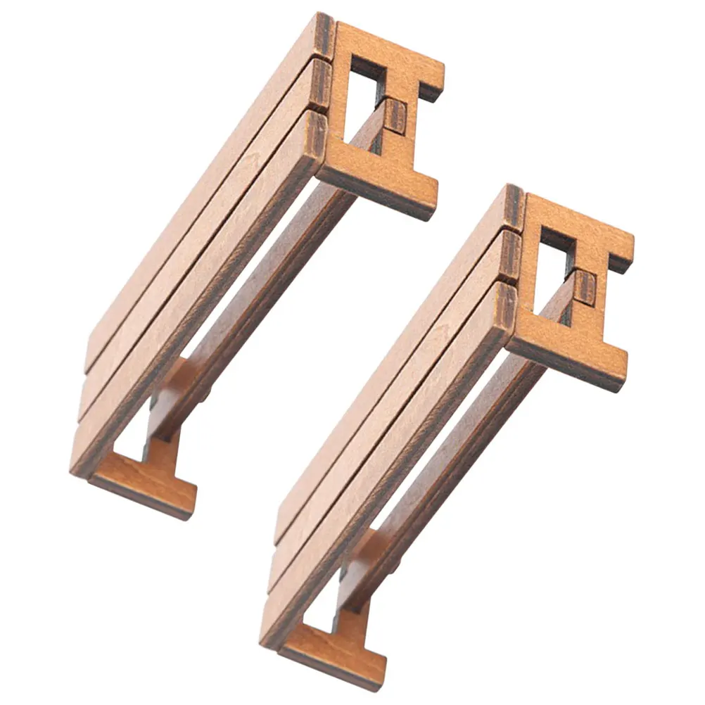 

2 Pcs Mini Dollhouse Park Accessories Wooden Chair Props Miniature Furniture Benches