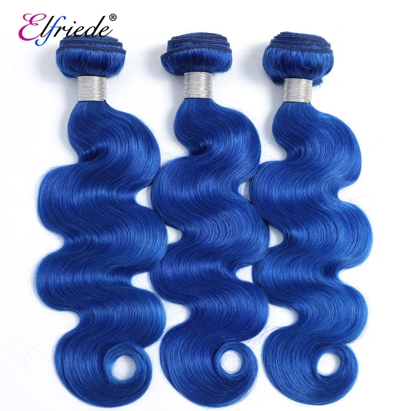 Elfriede #Blue Body Wave Hair Bundles with Closure Brazilian Remy Human Hair Weaves 3 Bundles with 4X4 Transparent Lace Closure