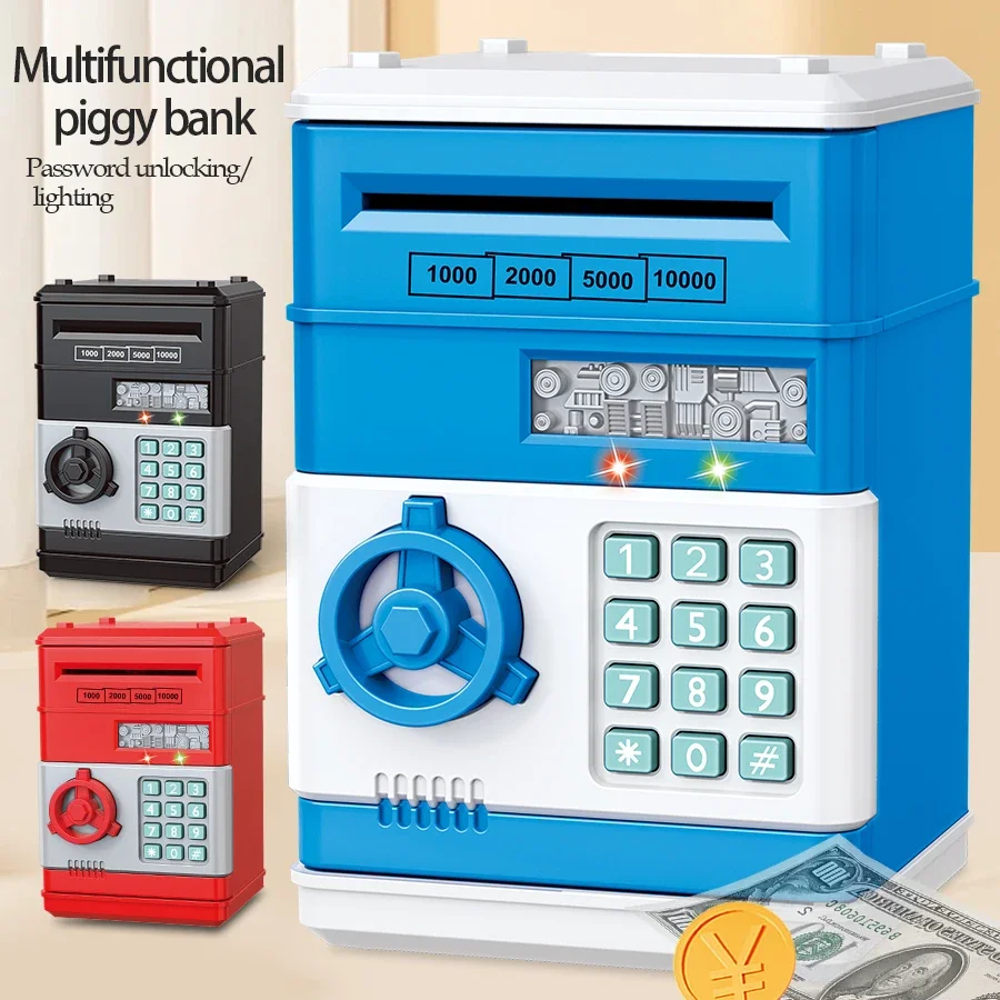 Piggy Bank Toys, Electronic ATM Password Money Bank Coin Can Auto Scroll Paper Money Saving Box Fingerprint Password Unlock
