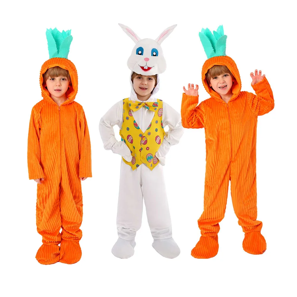 Kids Children Jumpsuit Pajamas Outfits Easter Carrots Cosplay Costume Halloween Carnival Party Roleplay Disguise Suit