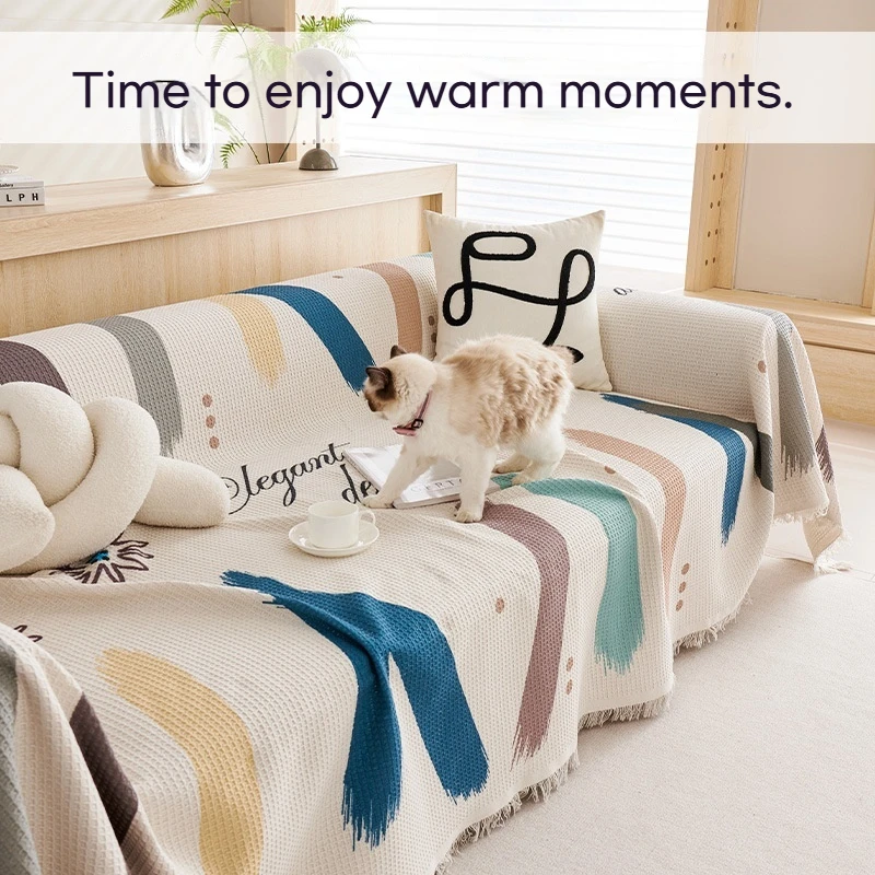 1Pc Sofa Protector with Polyester Fiber Modern Minimalist Waffle Print Pet Friendly Sofa Blanket Seasonal UniversalSofa Cover