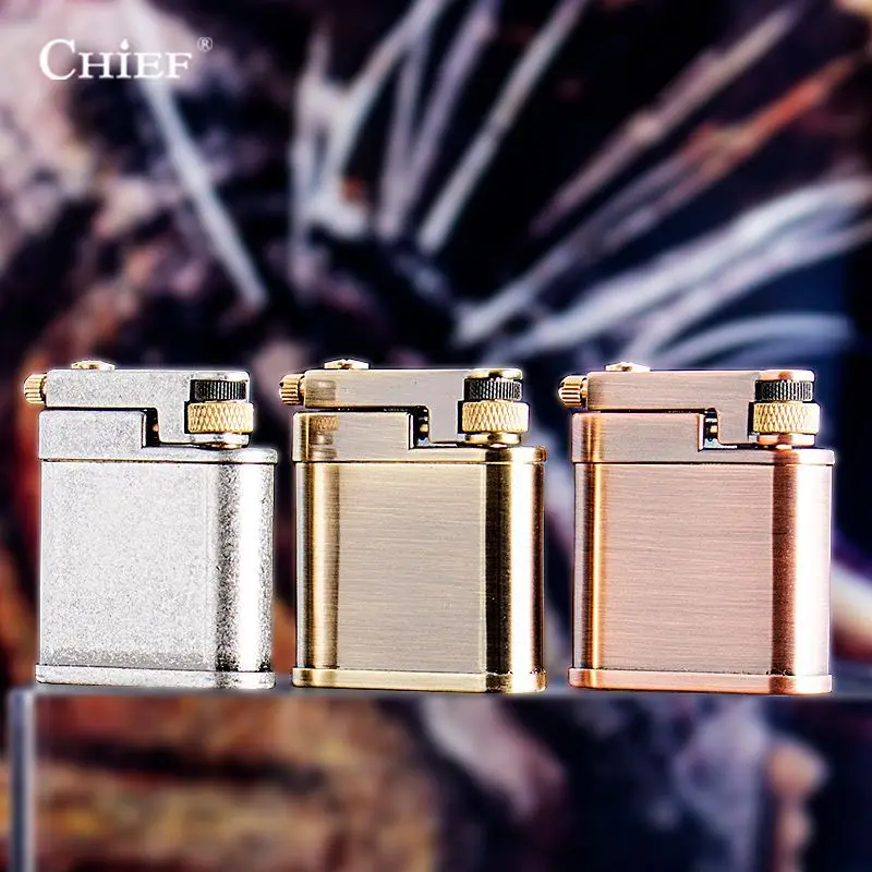 CHIEF Pure Copper Mechanical Retro Kerosene Lighter Press Ejection Grinding Wheel to Ignite Open Fire Collection Edition Lighter