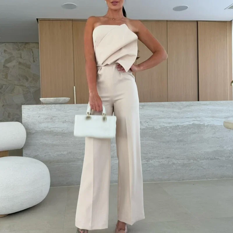 

Casual Women's Commute Jumpsuits High Street Fashion Solid Color Wide Leg Straight Romper Sexy Slim Backless Sleeveless Playsuit