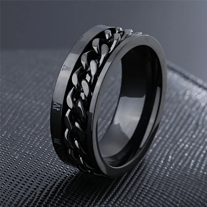 Unisex Gold Color Roman Numerals Spinner Chain Ring