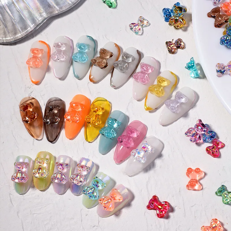 50pcs Cartoon Bear Nail art Decoration Glitter Crystal Jelly 3D Resin Nail Ornaments UV Gel Manicure Accessories Phone Jewelry