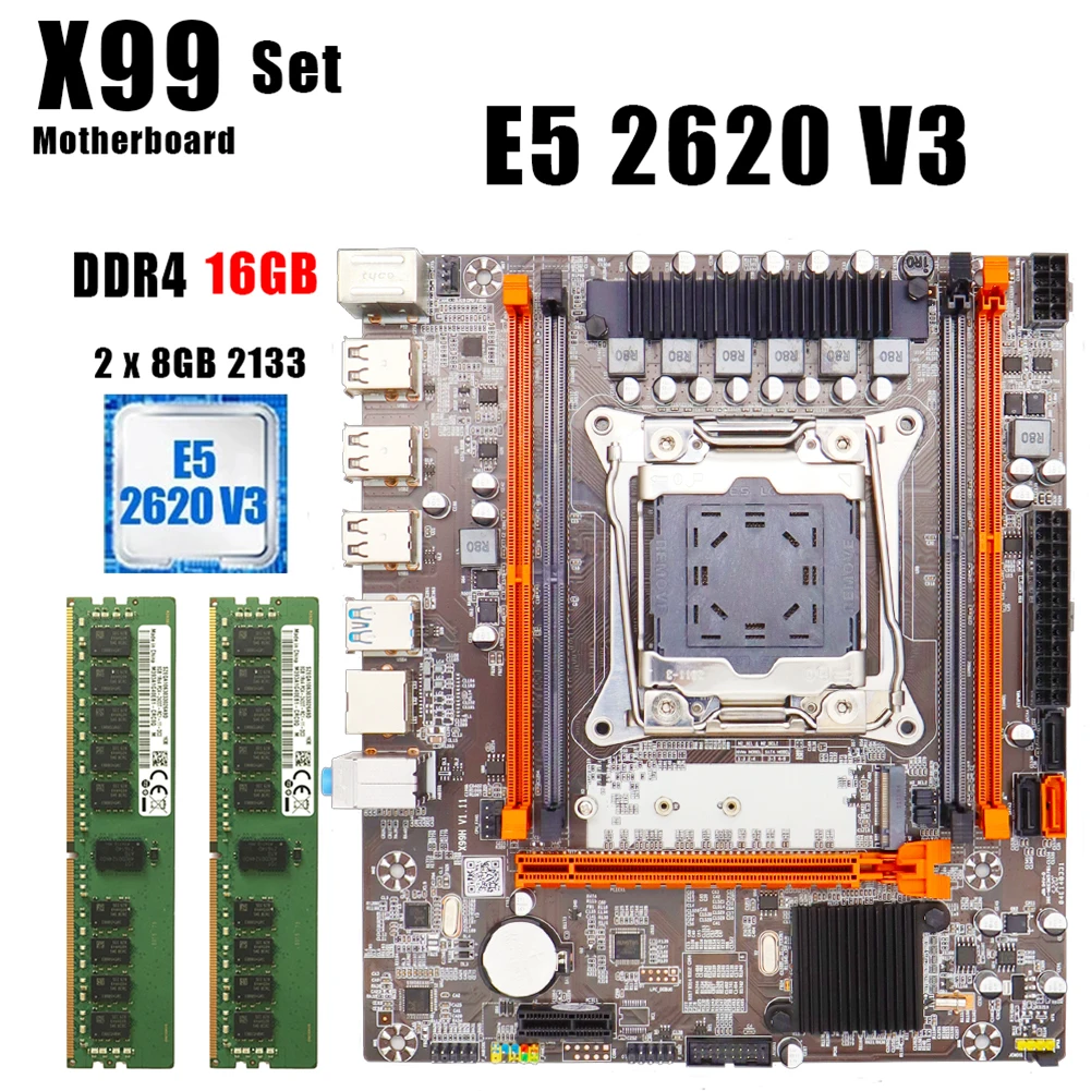 Conjunto motherboard LGA2011-3 X99 Oeny E5 2620V3 2pcs * 8gb = 16GB 2133MHz DDR4 3 canais SATA 3.0 nvme M.2