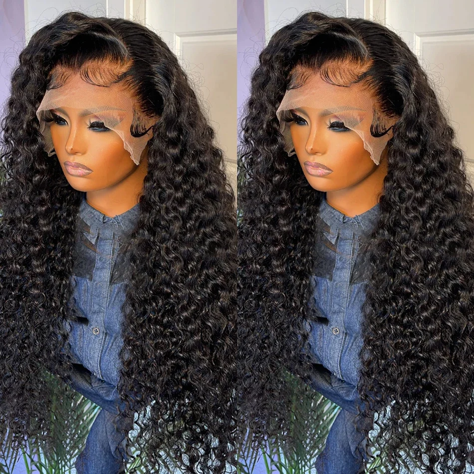 Rosabeauty 250 Density HD 13X6 Full Transparent Deep Curly Lace Frontal Wigs 30 40 Inch 13X4 Front Human Hair Wig